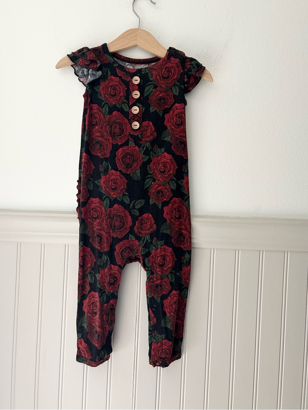 Bums & Roses Little Bum Bums 18-24M Bamboo Rose Floral Henley Romper